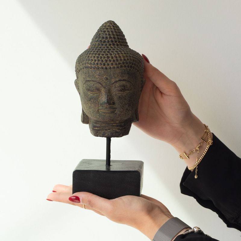 Tête de Bouddha Quiétude sur Socle - Gris