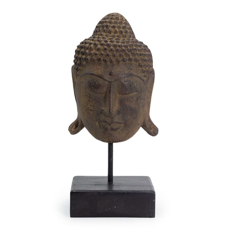 Grande Tête de Bouddha Sérénité sur Socle - Gris
