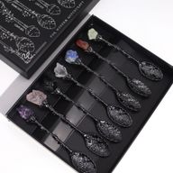 Set de 7 Cuillères Sorcières en Cristal et Pierre Précieuse Argent Sombre