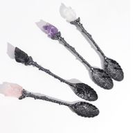 Set de 7 Cuillères Sorcières en Cristal et Pierre Précieuse Argent Sombre