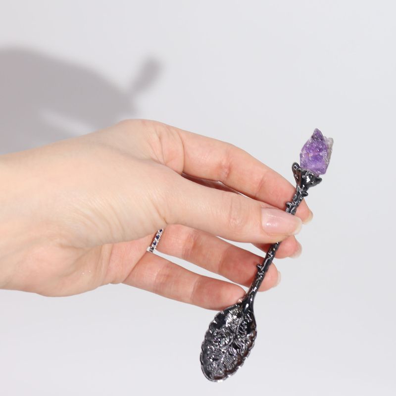 Set de 7 Cuillères Sorcières en Cristal et Pierre Précieuse Argent Sombre