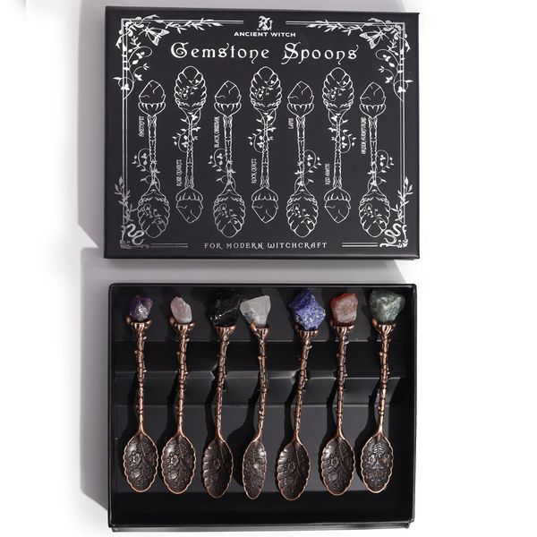 Set de 7 Cuillères Sorcières en Cristal et Pierre Précieuse Bronze