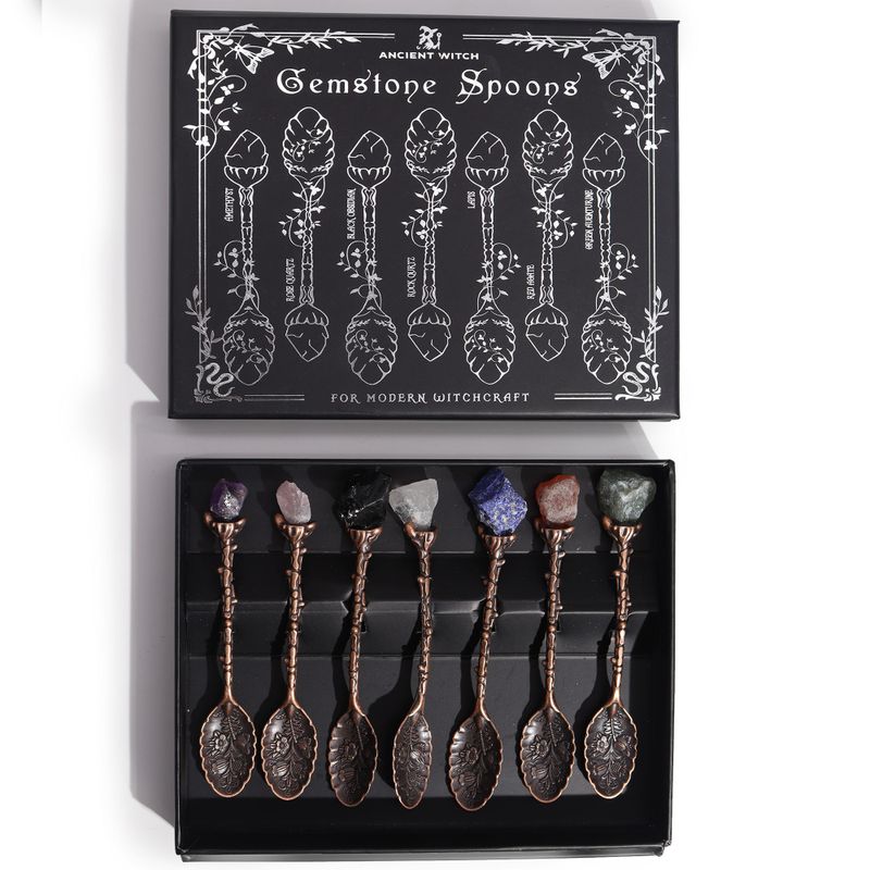 Set de 7 Cuillères Sorcières en Cristal et Pierre Précieuse Bronze