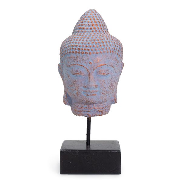 Tête de Bouddha Quiétude sur Socle - Cuivre Bleu
