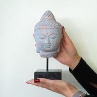Tête de Bouddha Quiétude sur Socle - Cuivre Bleu