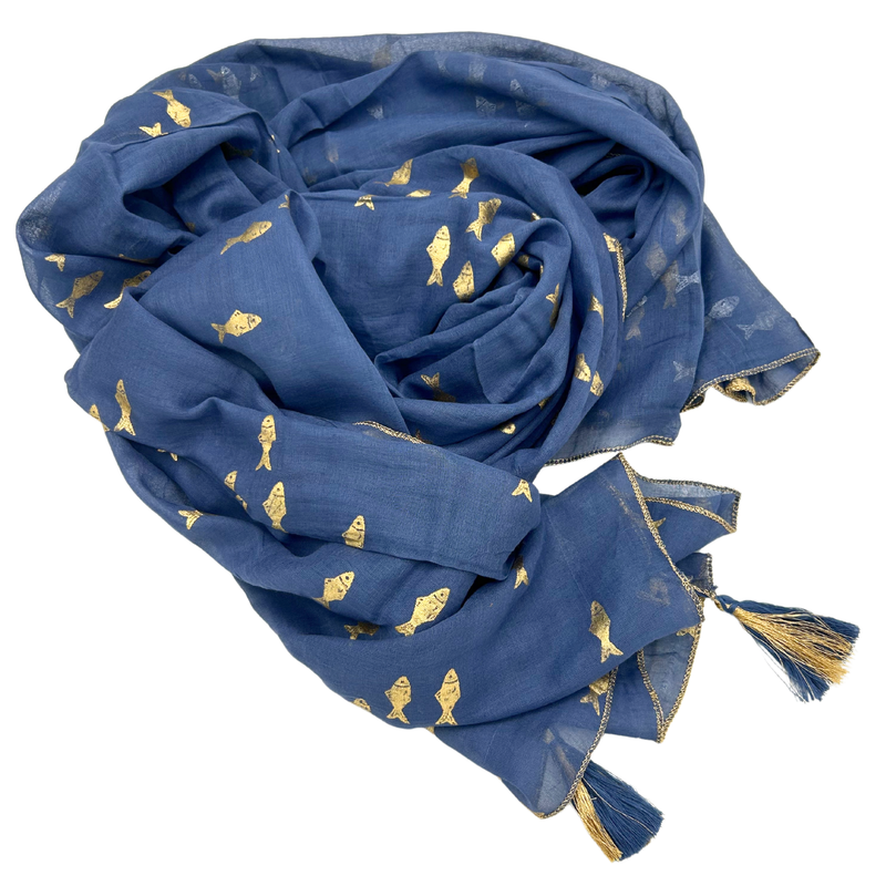 Nomad Sari  Paréo - Bleu Mer & Poissons Dorés