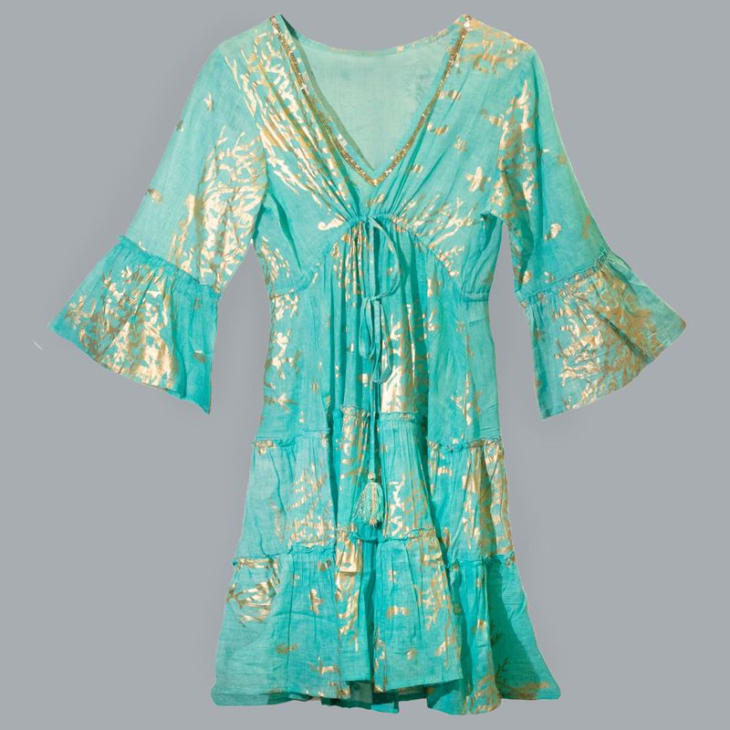 Nomad Sari - Robe Turquoise & Design Corail Doré