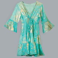 Nomad Sari - Robe Turquoise & Design Corail Doré
