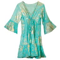 Nomad Sari - Robe Turquoise & Design Corail Doré