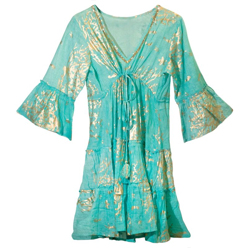 Nomad Sari - Robe Turquoise & Design Corail Doré