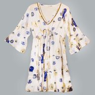 Nomad Sari - Robe Blanc, Bleu & Design Œil Maléfique Doré