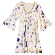 Nomad Sari - Robe Blanc, Bleu & Design Œil Maléfique Doré