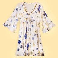 Nomad Sari - Robe Blanc, Bleu & Design Œil Maléfique Doré