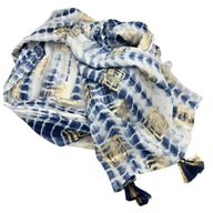 Nomad Sari  Paréo - Délavé Bleu et Impression au Tampon