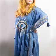 Nomad Sari  Caftan - Bleu Profond & Œil Porte-Bonheur Doré