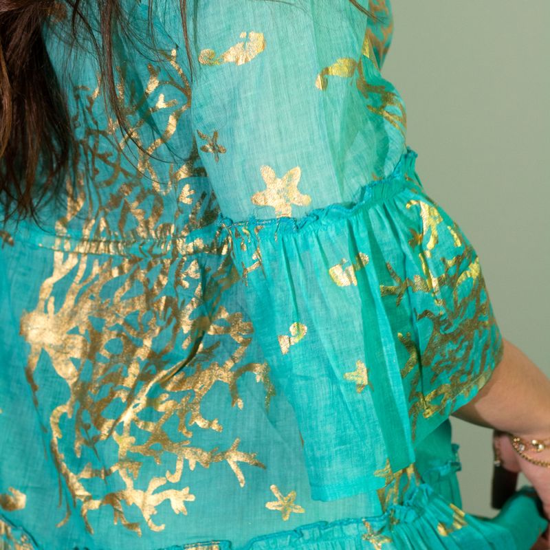 Nomad Sari - Robe Turquoise & Design Corail Doré