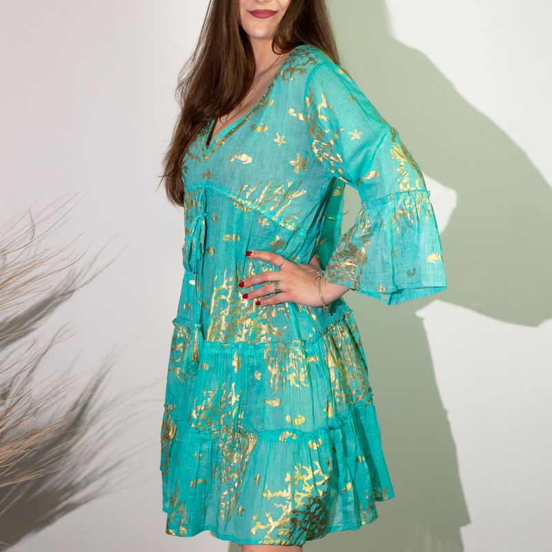 Nomad Sari - Robe Turquoise & Design Corail Doré