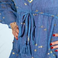 Nomad Sari - Robe Bleu Océan & Design Poisson Doré