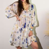 Nomad Sari - Robe Blanc, Bleu & Design Œil Maléfique Doré