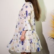 Nomad Sari - Robe Blanc, Bleu & Design Œil Maléfique Doré