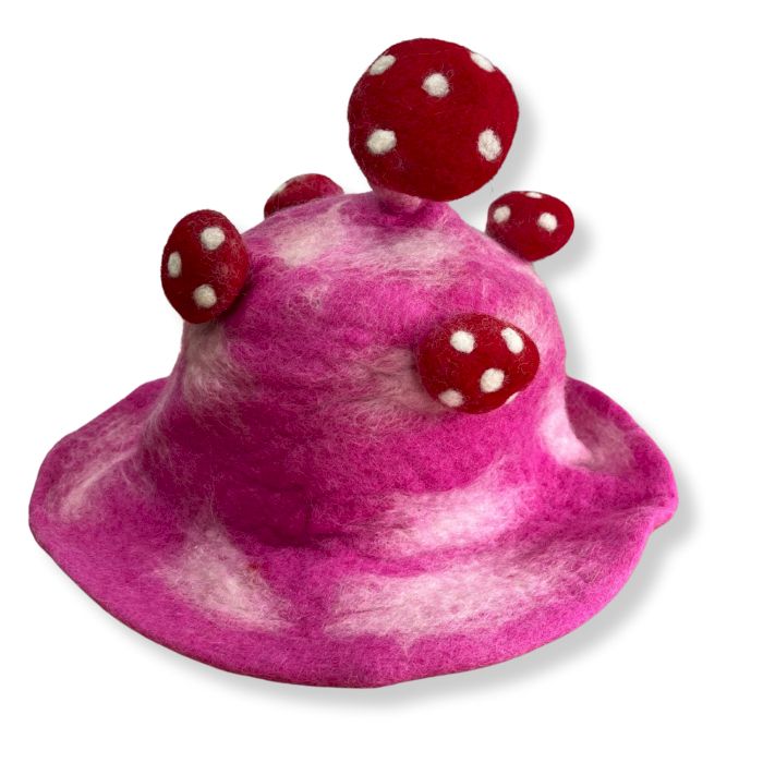 Chapeau Champignon en Feutre – Rose Fuchsia Électrique