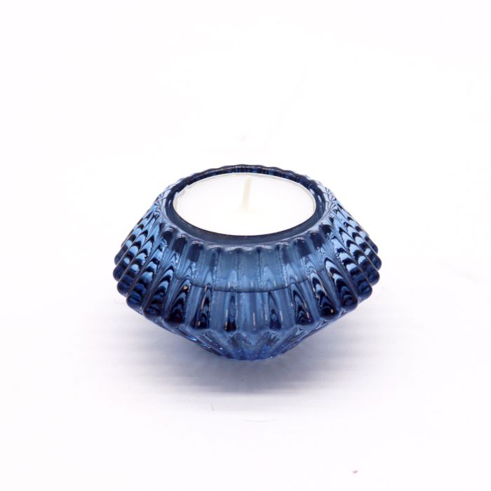 Porte-bougie réversible en forme de fleur - bleu