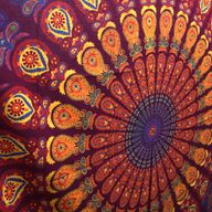 Couvre-lit en coton double + tenture murale - Mandala Paon - Marron