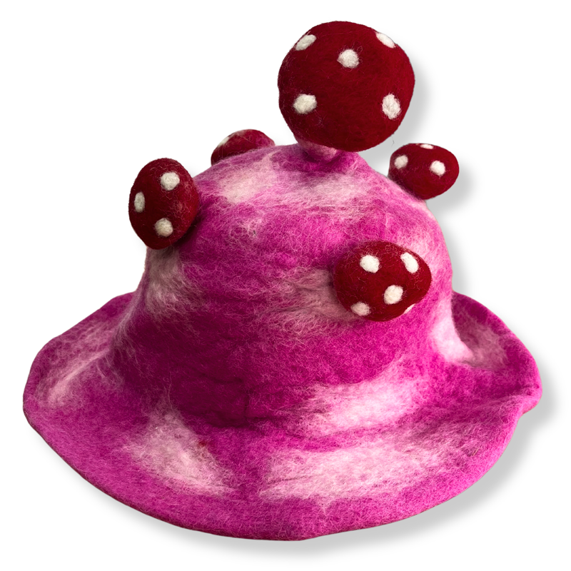 Chapeau Champignon en Feutre – Rose Fuchsia Électrique