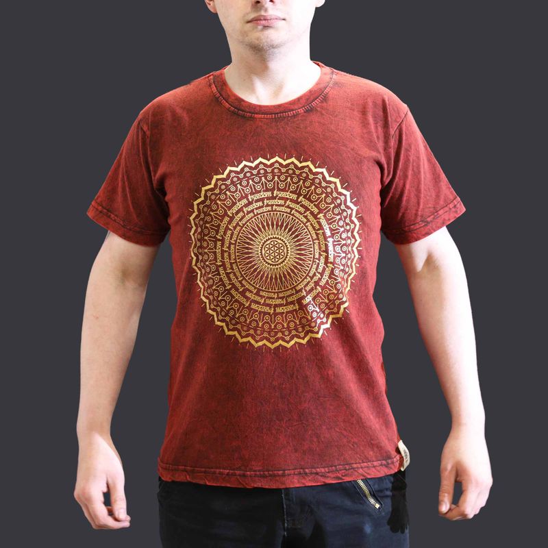 T-shirt Délavé - Mandala - Bourgogne