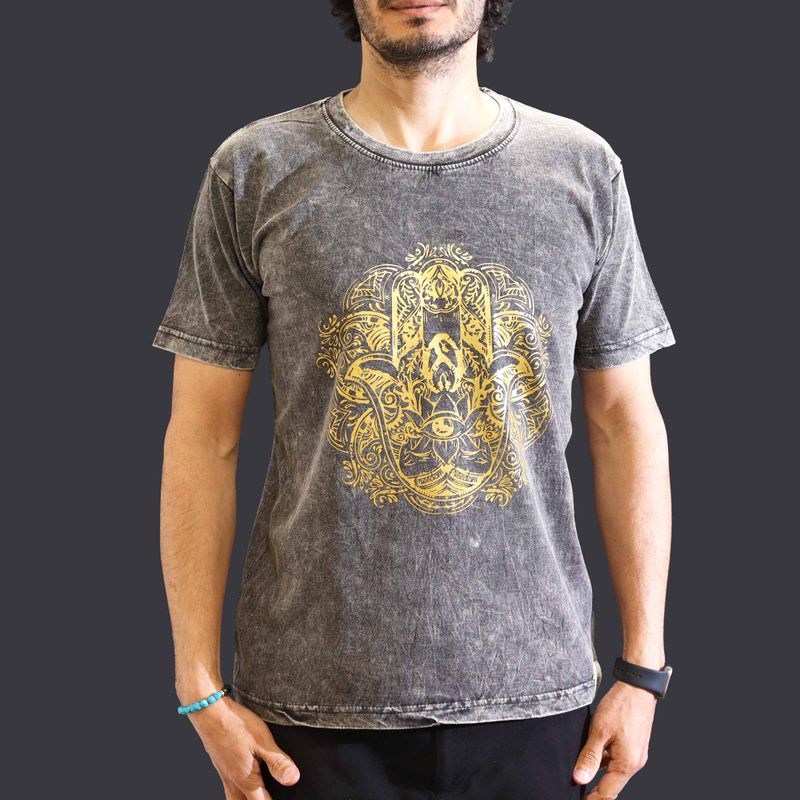 T-shirt Délavé - Hamsa - Gris Foncé (Medium)