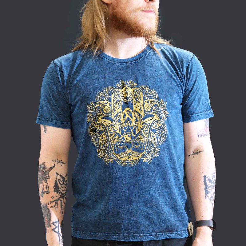 T-shirt Délavé - Hamsa - Bleu (Large)