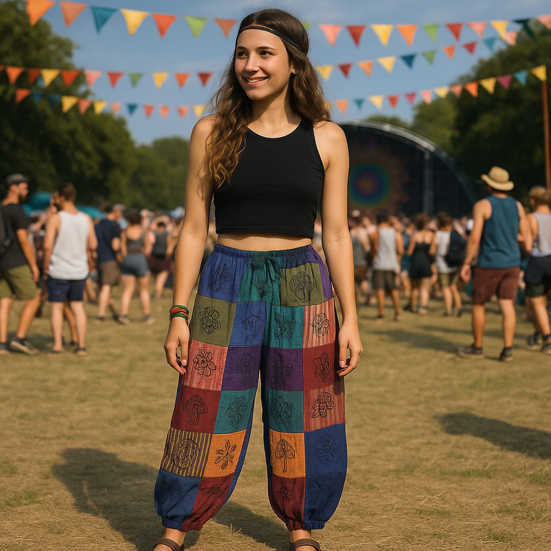 Nomad Sari - Pantalon Champignon -  imprimés au Bloc - Tons Violets