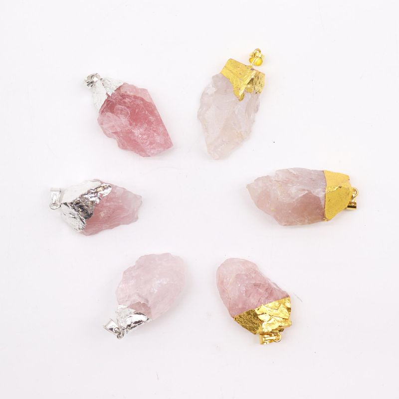 Pendentifs en Gemme Quartz Rose plaqués or et argent (6 assortis)