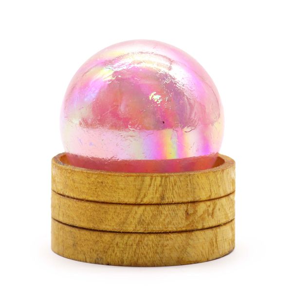 Sphère en cristal de gemme 50 mm - Aura de titane quartz rose avec support