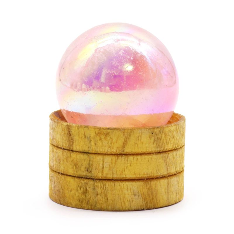 Sphère en cristal de gemme 40 mm - Aura de titane quartz rose avec support