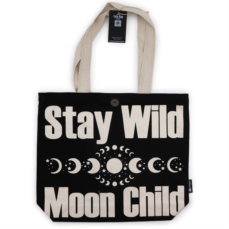 Sac en tissu Iconic Tote Bag - Reste Sauvage, Enfant de la Lune - Noir coton naturel
