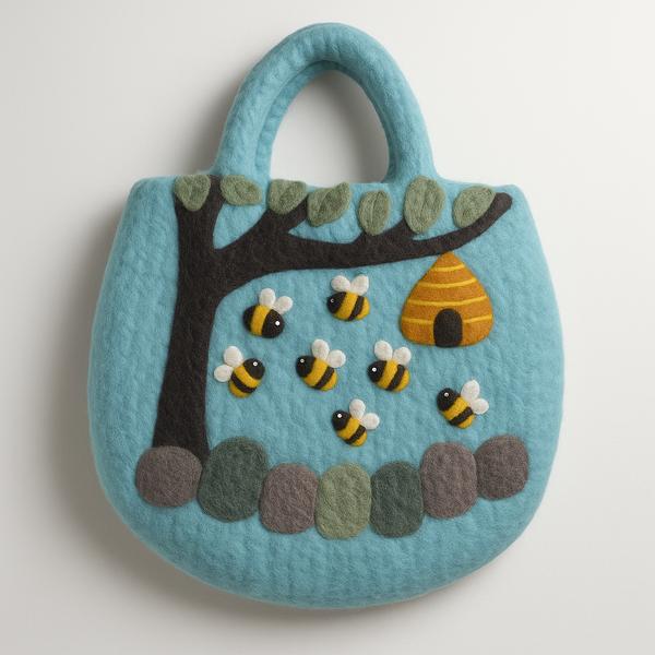 Sac Panier en Feutre Arbre et Ruche