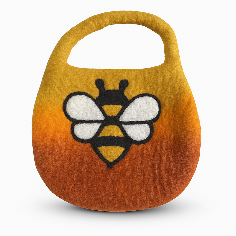 Sac Panier Abeille Feutre – Anse Fermoir Magnétique – Orange