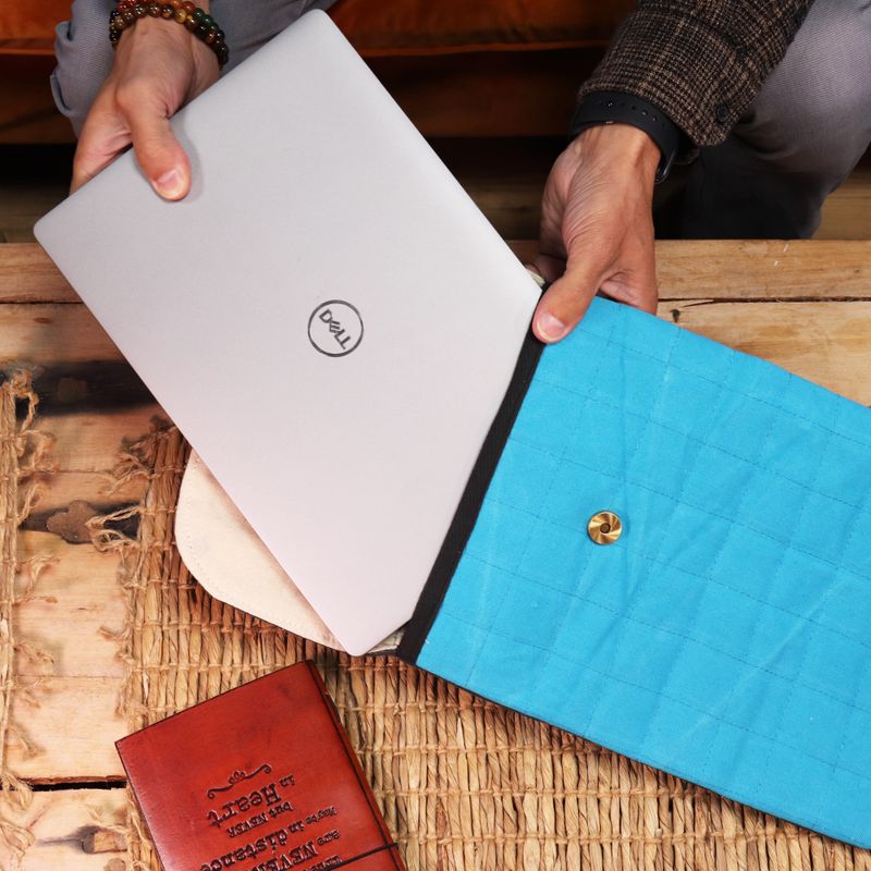 Pochette en toile rembourrée ordinateur portable – Turquoise