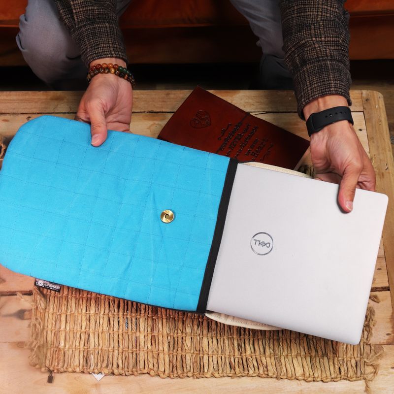 Pochette en toile rembourrée ordinateur portable – Turquoise