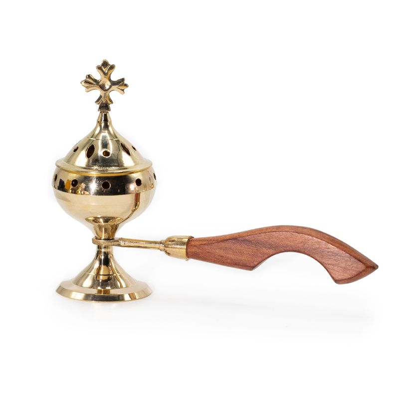Brûleur d'encens avec manche en bois - Croix