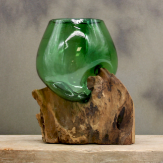 Verre Recyclé Soufflé sur Bois