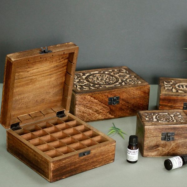 Boîte d'Aromathérapie en Bois de Manguier