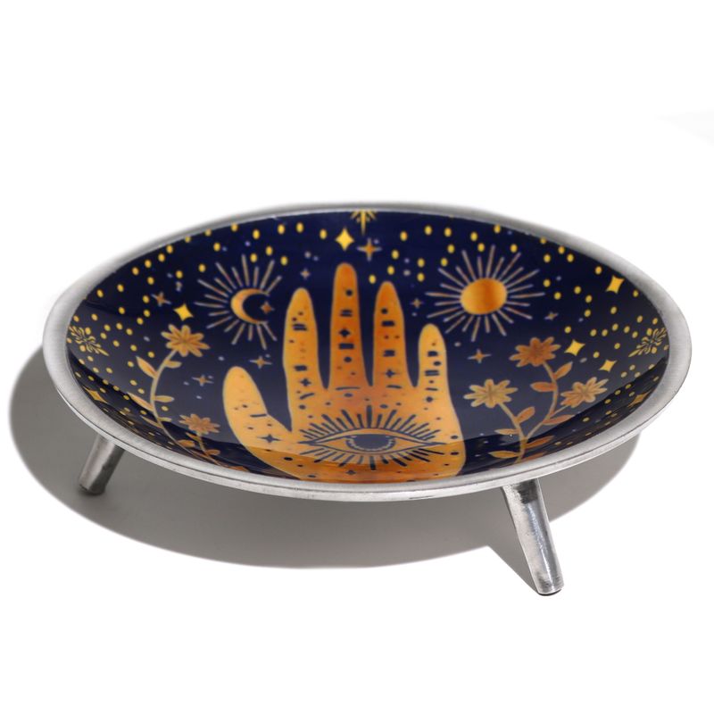 Assiette d'offrande émaillée à trois pieds – Hamsa Bleu