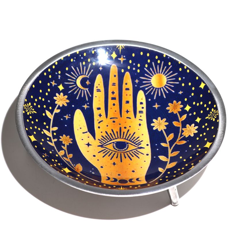 Assiette d'offrande émaillée à trois pieds – Hamsa Bleu