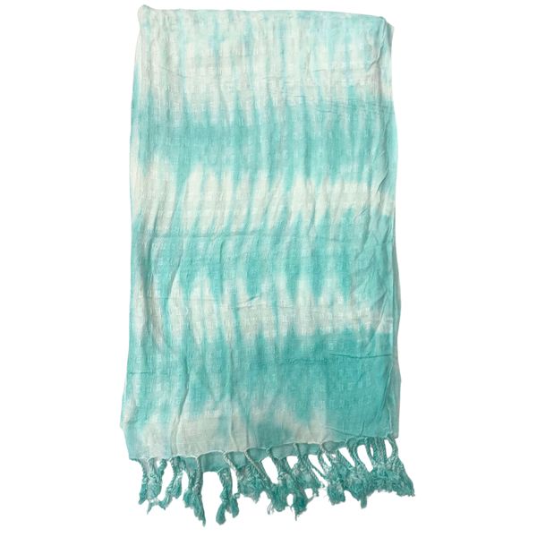 Foulard Bohème Java Art - Rayures Sarcelle & Motif - 62x200 cm