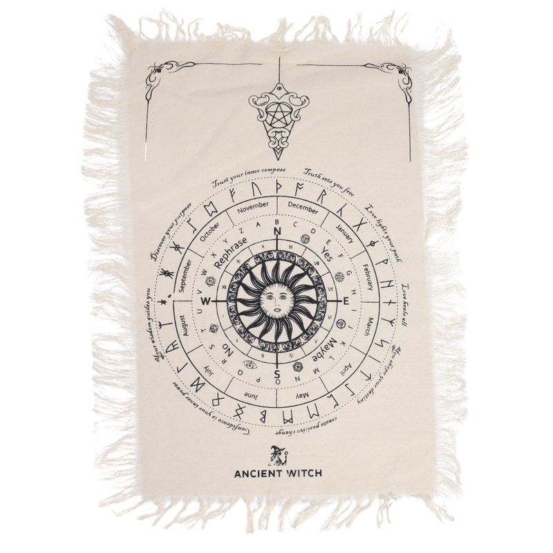 Tissu de divination pour pendule - Visage du soleil - Naturel & Noir