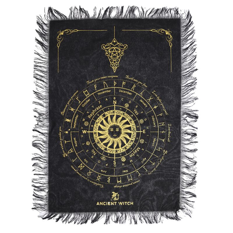 Tissu de divination pour pendule - Visage du soleil - Noir & Or