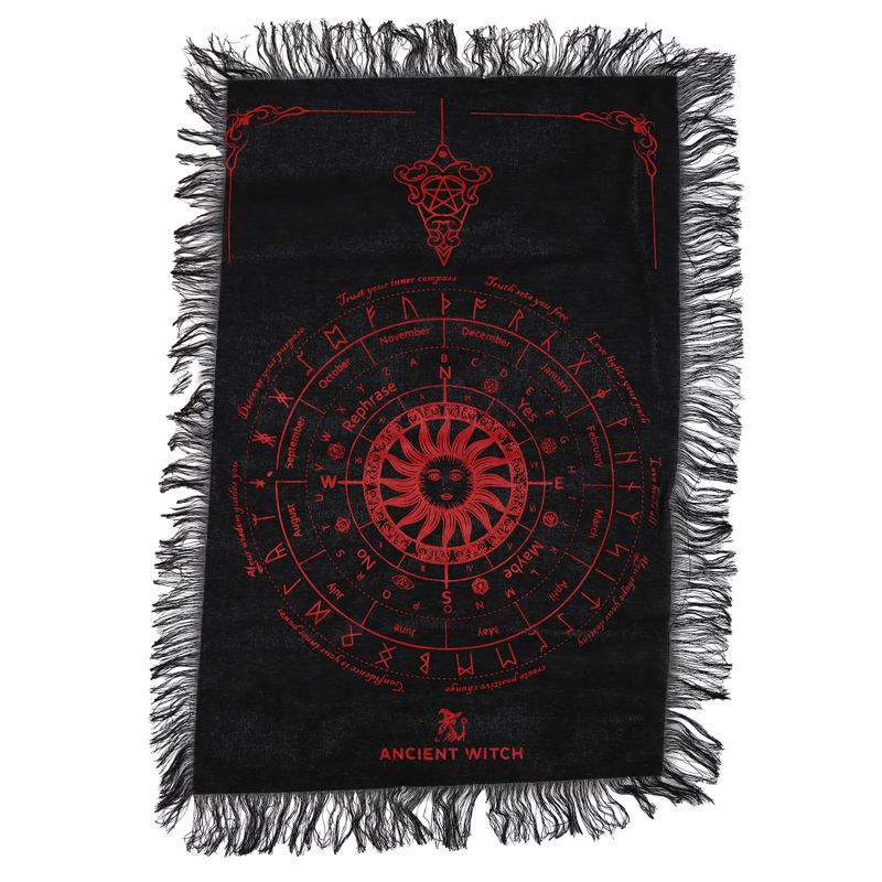 Tissu de divination pour pendule - Visage du soleil - Noir & Rouge sang