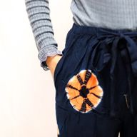Pantalon lounge style japonais - L - Bleu, Orange